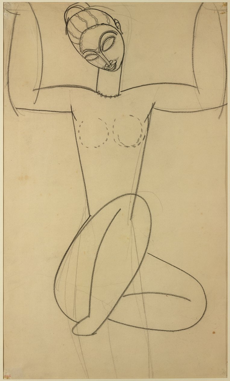 坐着Caryatid，c.1911（纸上的木炭） 作者 阿梅代奥·莫迪利亚尼