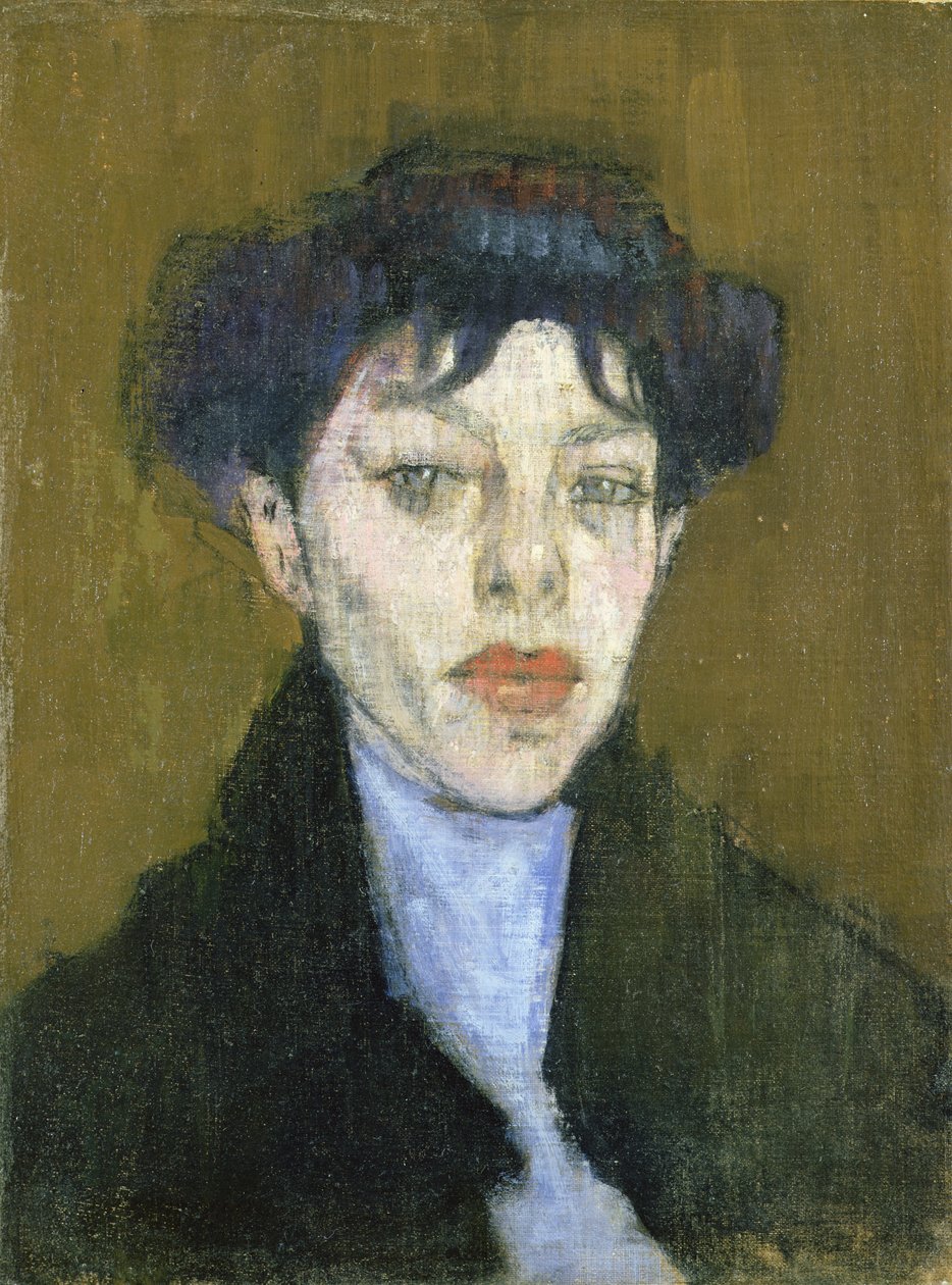 有蓝色围巾的妇女，c.1912 作者 阿梅代奥·莫迪利亚尼