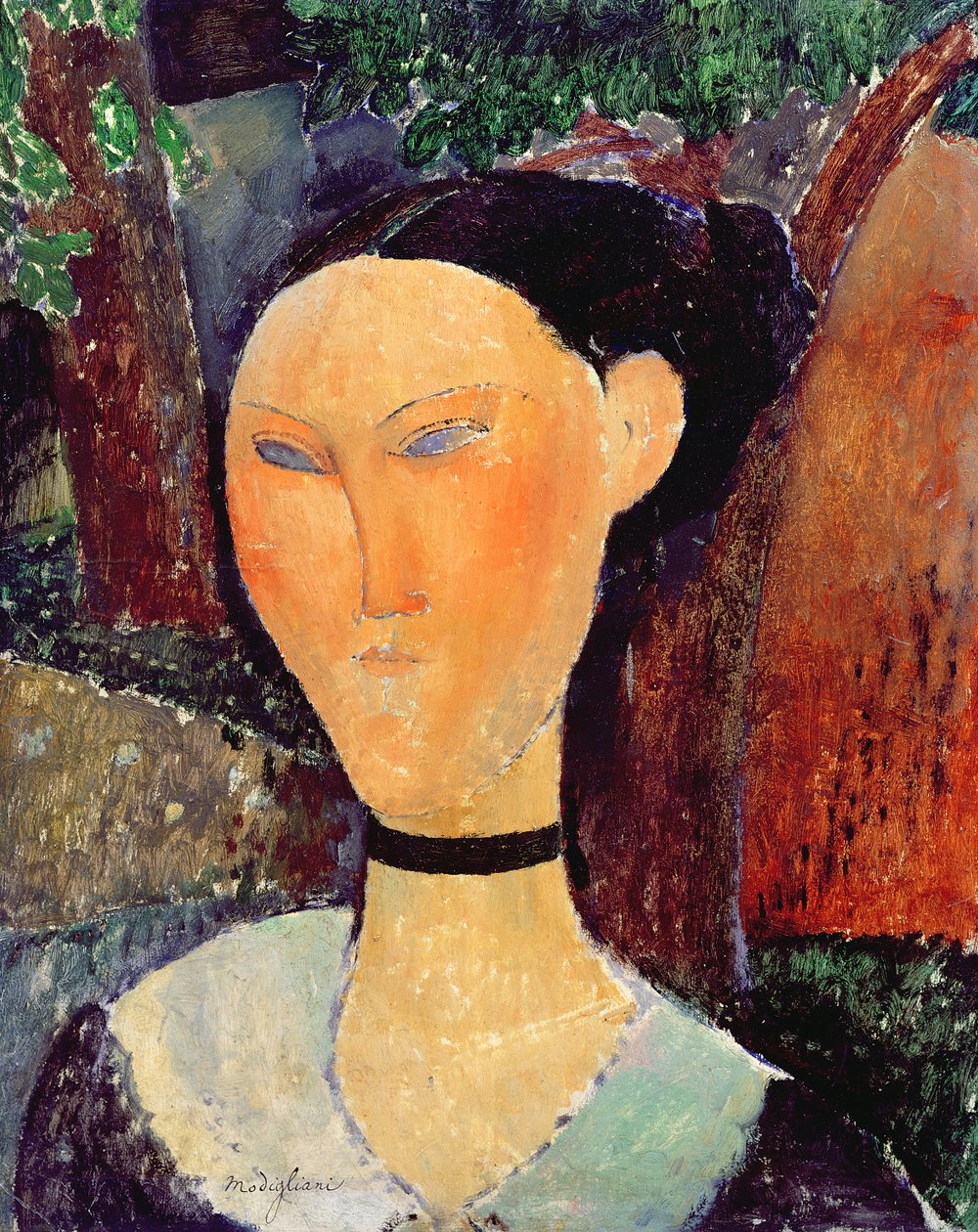 天鹅绒领带的女人，c.1915 作者 阿梅代奥·莫迪利亚尼