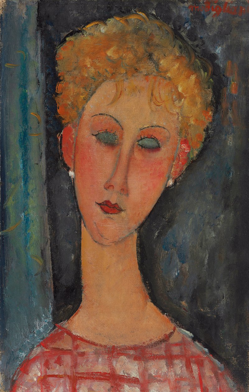 卷发的金发女人;戴耳环的金发女郎，约于1918-1919年 作者 阿梅代奥·莫迪利亚尼