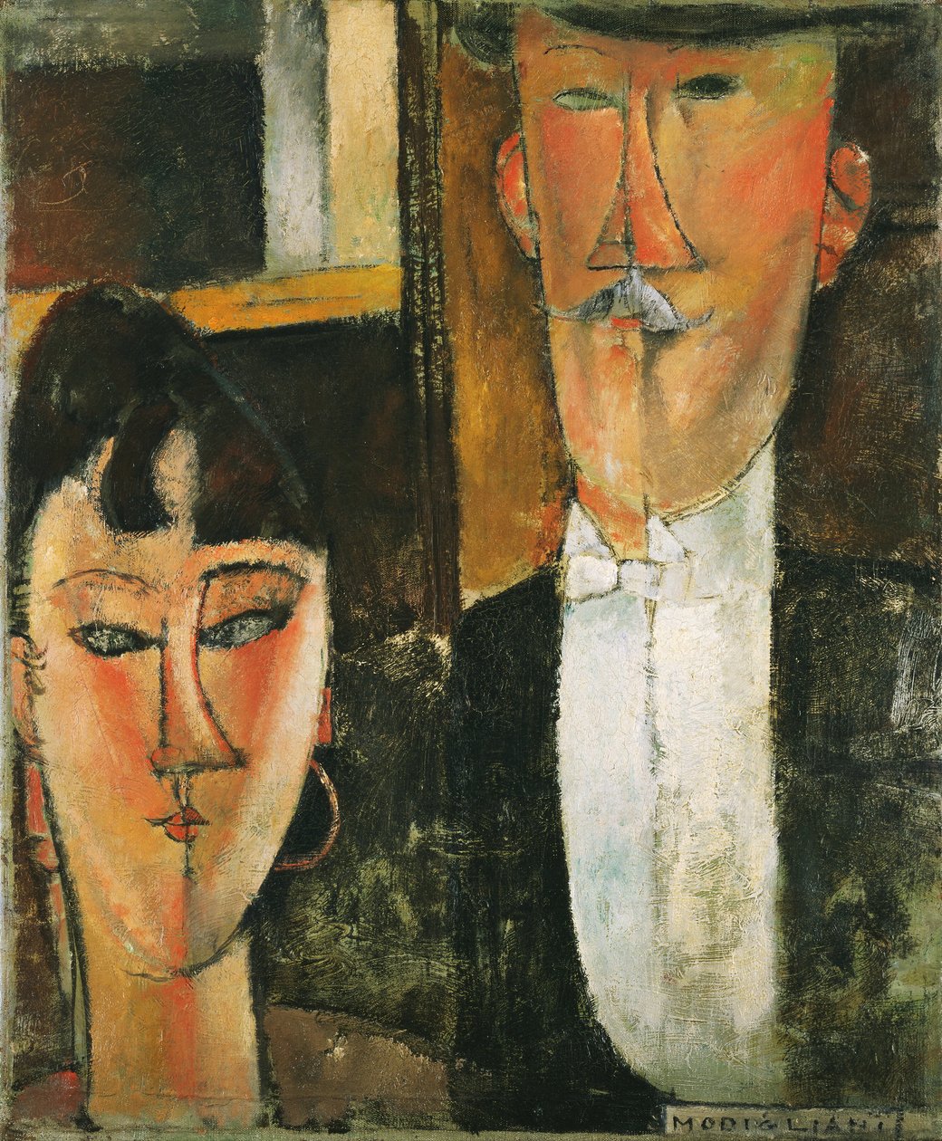 新娘和新郎 - Peinture de Amedeo Modigliani (1884-1920) - 1915-1916 - 布面油画 - 55x46 - (c) 纽约现代艺术博物馆 作者 阿梅代奥·莫迪利亚尼