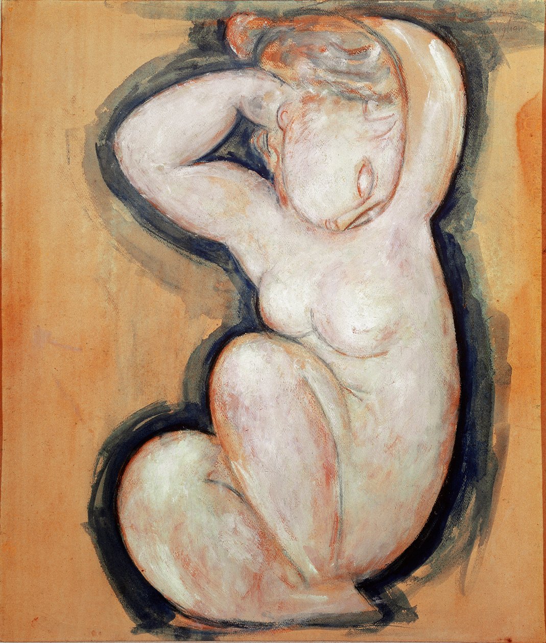 女像柱。 阿梅迪奥·莫迪利亚尼 (Amedeo MODIGLIANI) 的绘画 (1884-1920) 作者 阿梅代奥·莫迪利亚尼