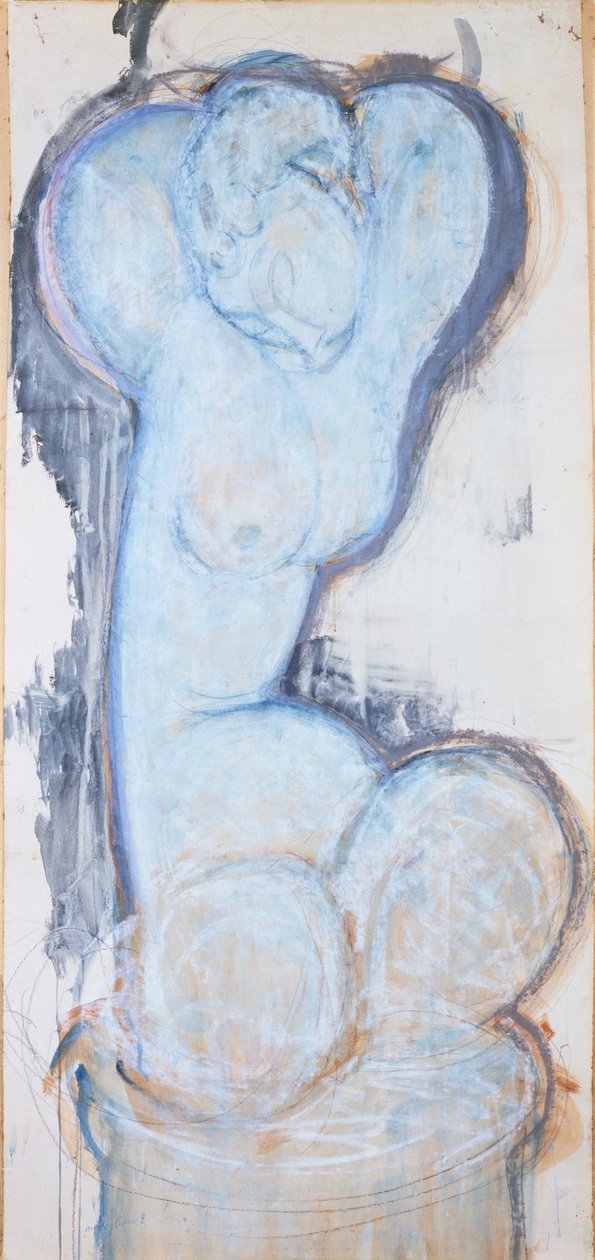 Caryatid，c.1914（纸上水粉，放在画布和面板上） 作者 阿梅代奥·莫迪利亚尼