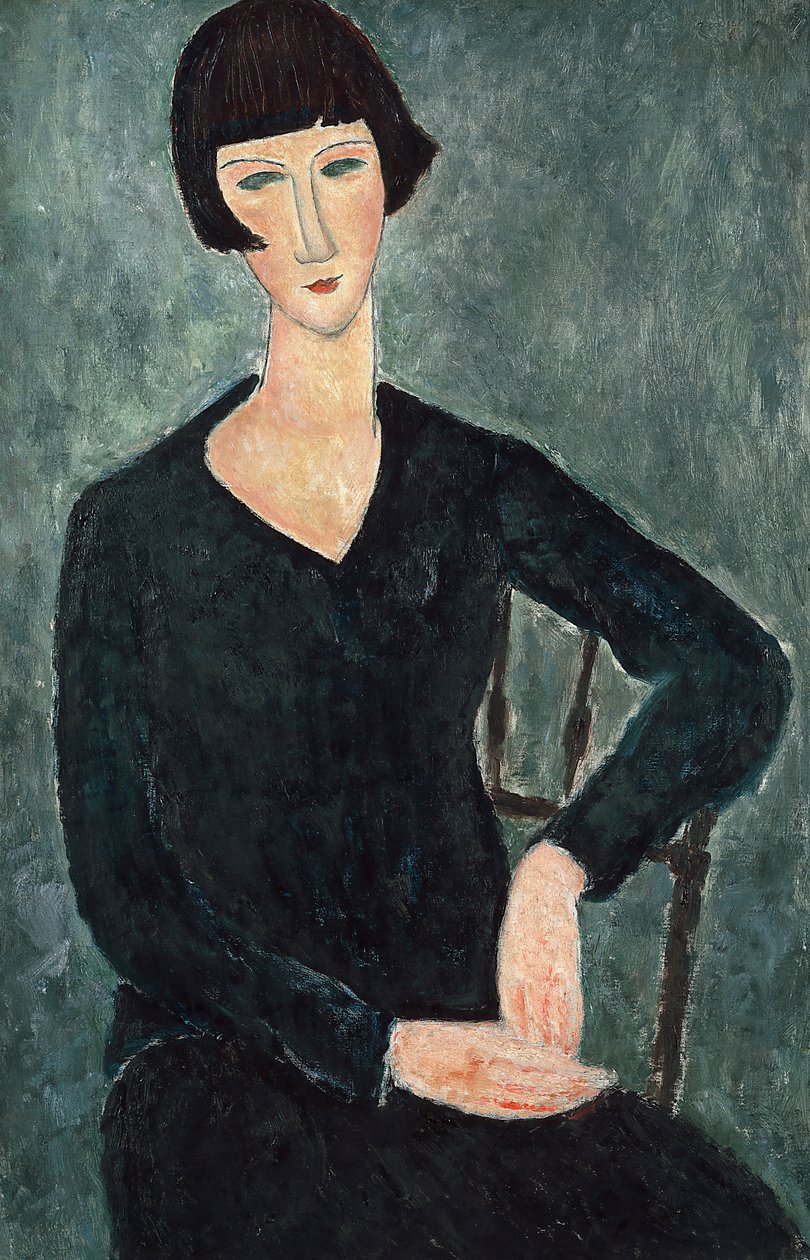 穿着蓝色衣服的坐着的女人，1918-1919年。 作者 阿梅代奥·莫迪利亚尼