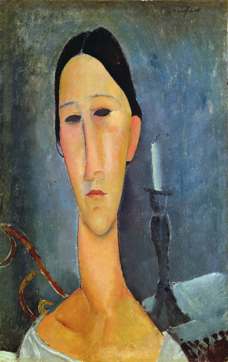 Hanka Zborowska带烛台，1919年 作者 阿梅代奥·莫迪利亚尼