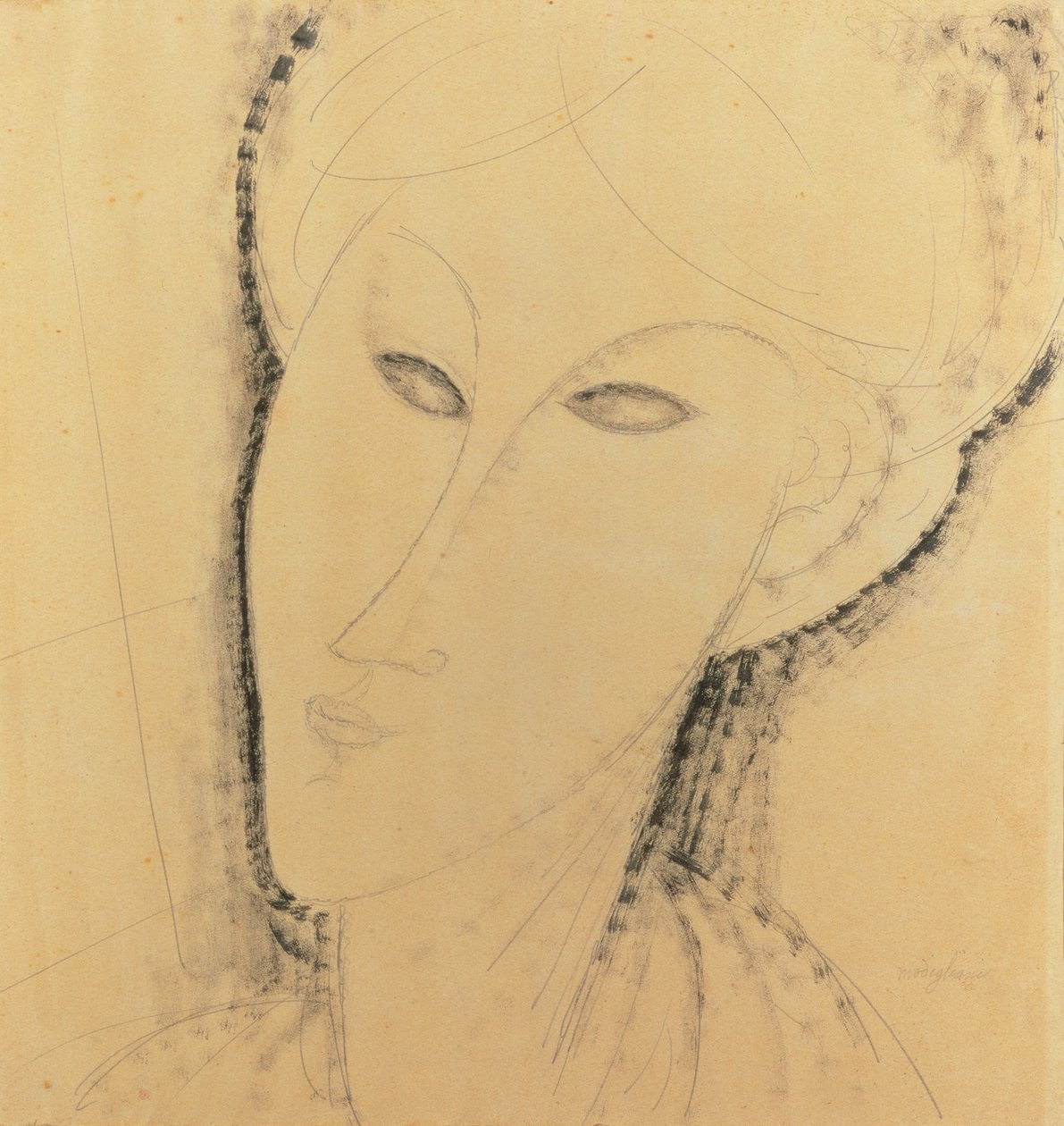 一个女人的头（笔，画笔，墨水和铅笔在纸上） 作者 阿梅代奥·莫迪利亚尼