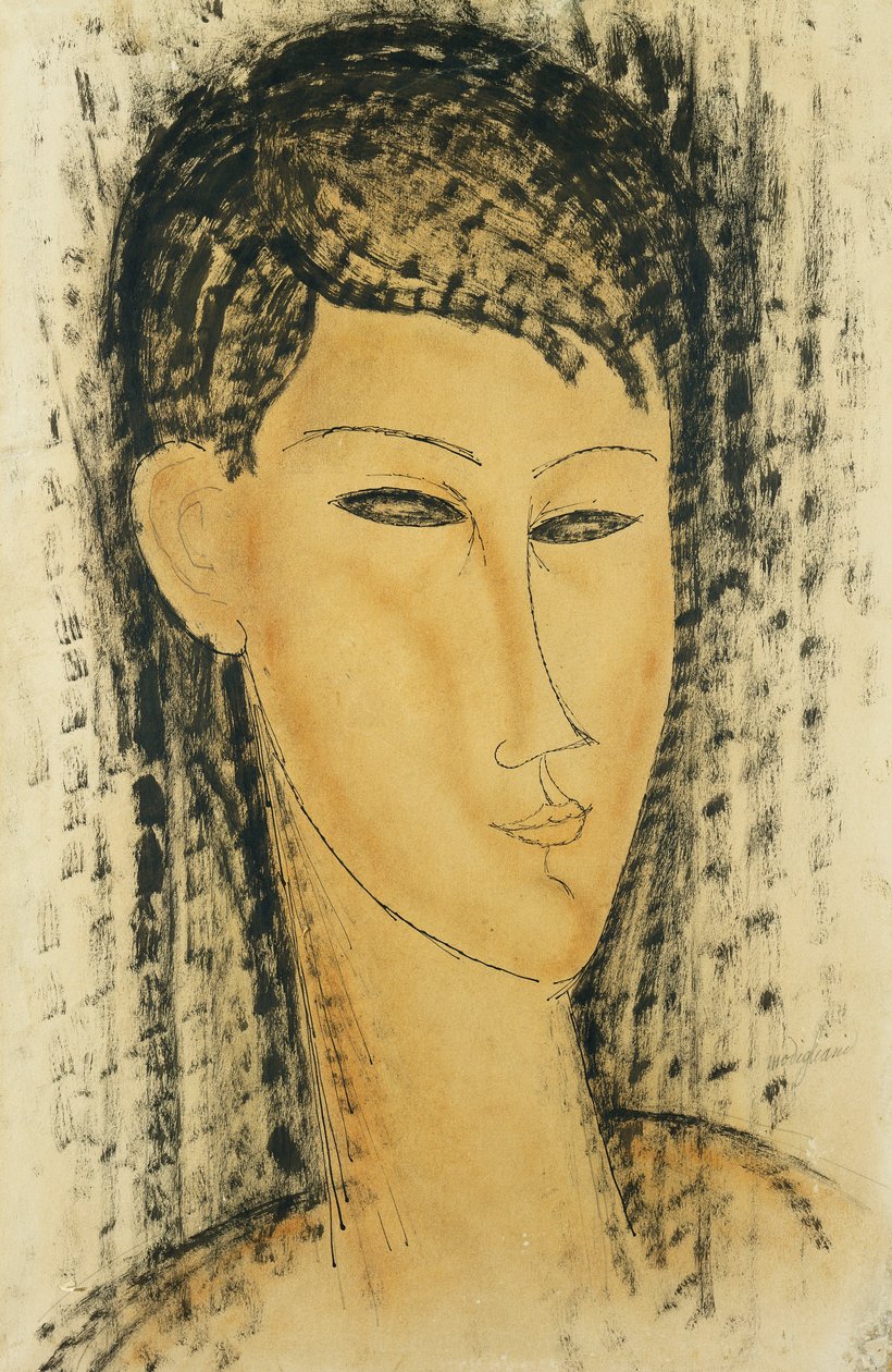 女青年团长；一名年轻女子的头，1914年 作者 阿梅代奥·莫迪利亚尼