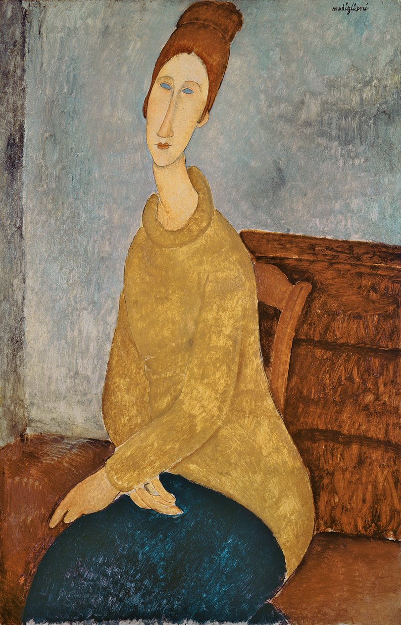 Jeanne Hebuterne穿着黄色套头衫，1918-19 作者 阿梅代奥·莫迪利亚尼