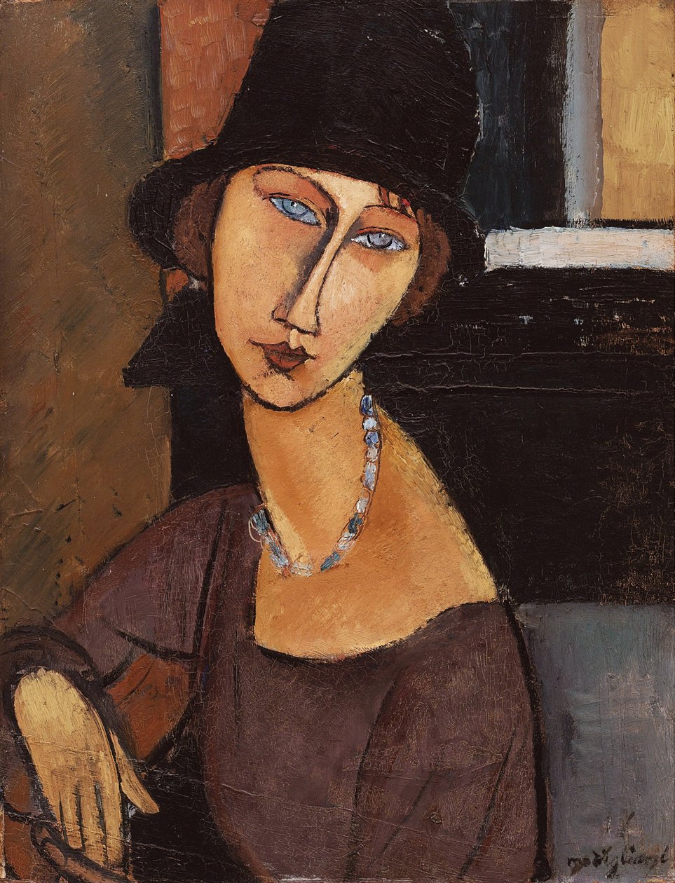 Jeanne Hebuterne戴着帽子，1917年 作者 阿梅代奥·莫迪利亚尼