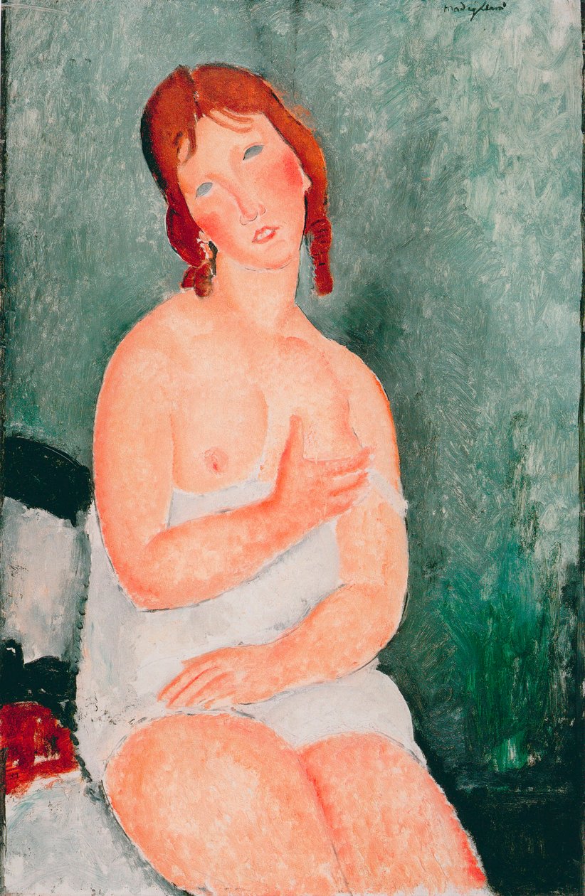 穿着睡衣的少女 - 阿梅迪奥-莫迪里阿尼（1884-1920 年）的绘画作品 作者 阿梅代奥·莫迪利亚尼