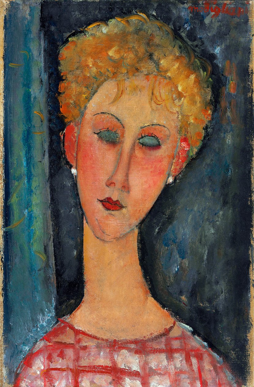 戴耳环的金发女郎，1918-1919年 作者 阿梅代奥·莫迪利亚尼