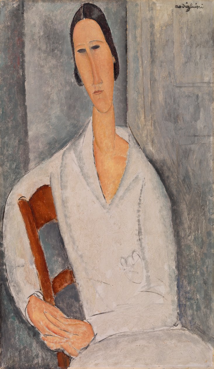 汉卡-兹伯洛夫斯卡夫人倚在椅子上 (Madame Hanka Zborowska accoudée à une chaise) 作者 阿梅代奥·莫迪利亚尼