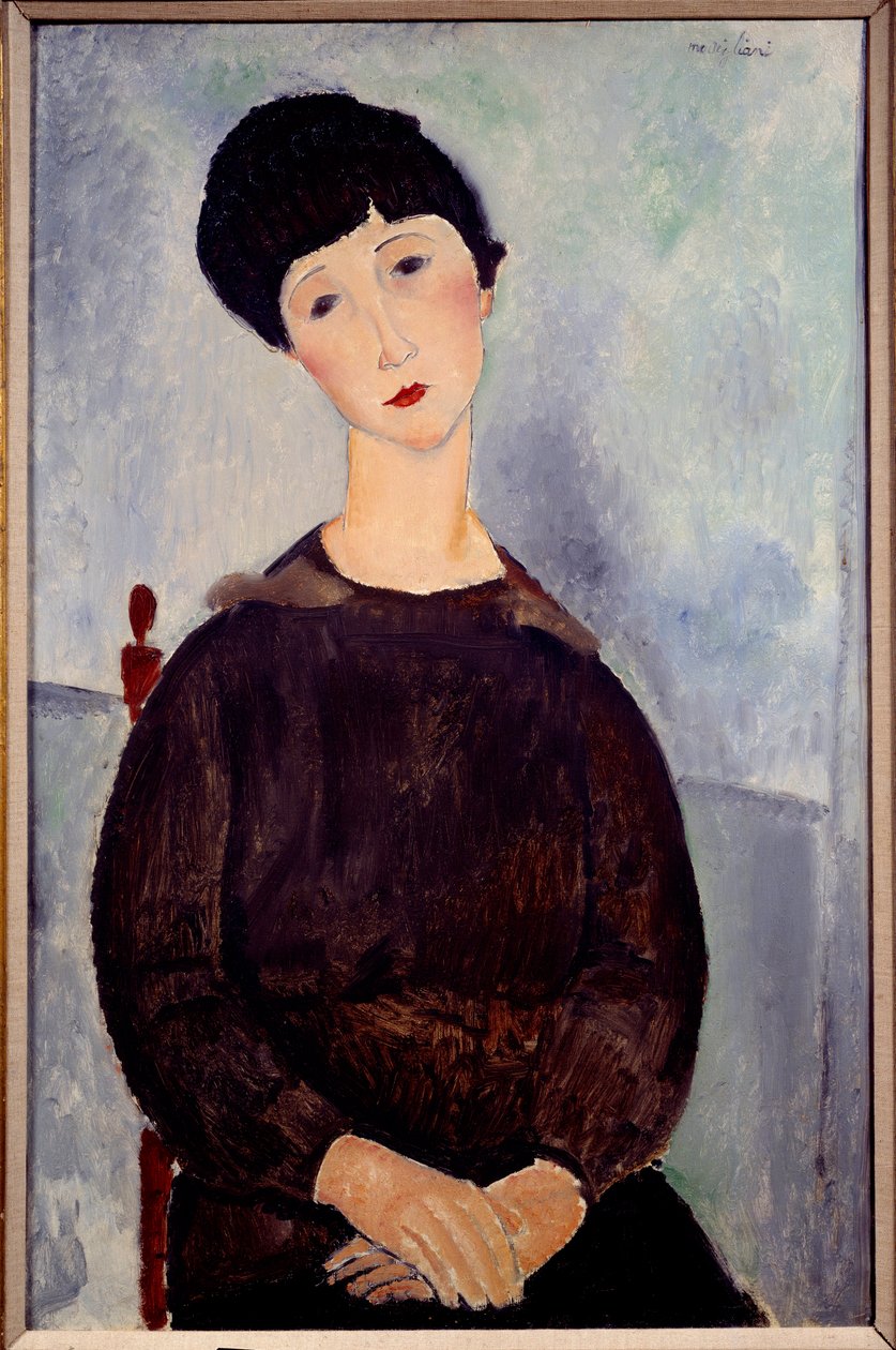 坐着的棕色女孩绘画的肖像，阿米德奥·莫迪利亚尼（Amedeo Modigliani） 作者 阿梅代奥·莫迪利亚尼