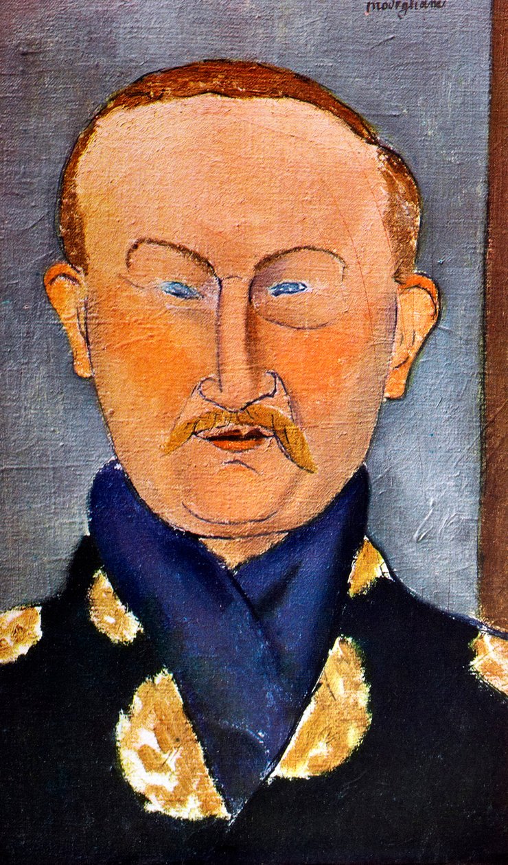 画家莱昂·巴克斯特（LéonBakst）的肖像1866-1924，1917年 作者 阿梅代奥·莫迪利亚尼