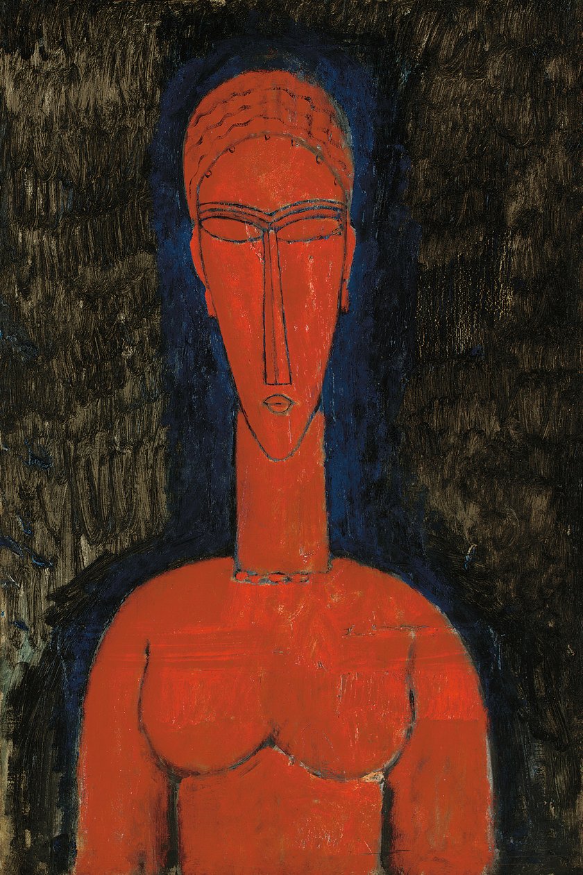红色胸围，女像柱，1913年 作者 阿梅代奥·莫迪利亚尼