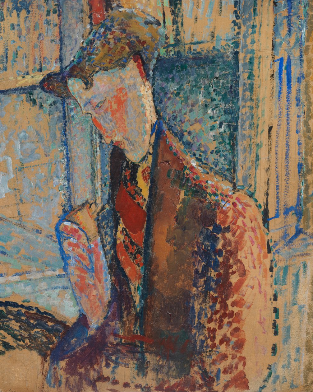 Reverie（Frank Burty Haviland肖像研究），1914年（纸板上的石油和石墨） 作者 阿梅代奥·莫迪利亚尼