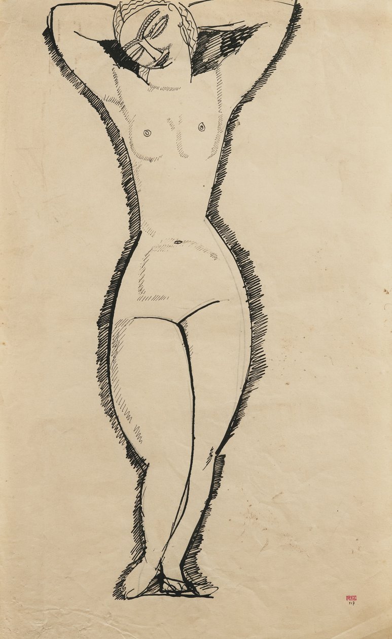 举起双手站立裸体，1911年 作者 阿梅代奥·莫迪利亚尼