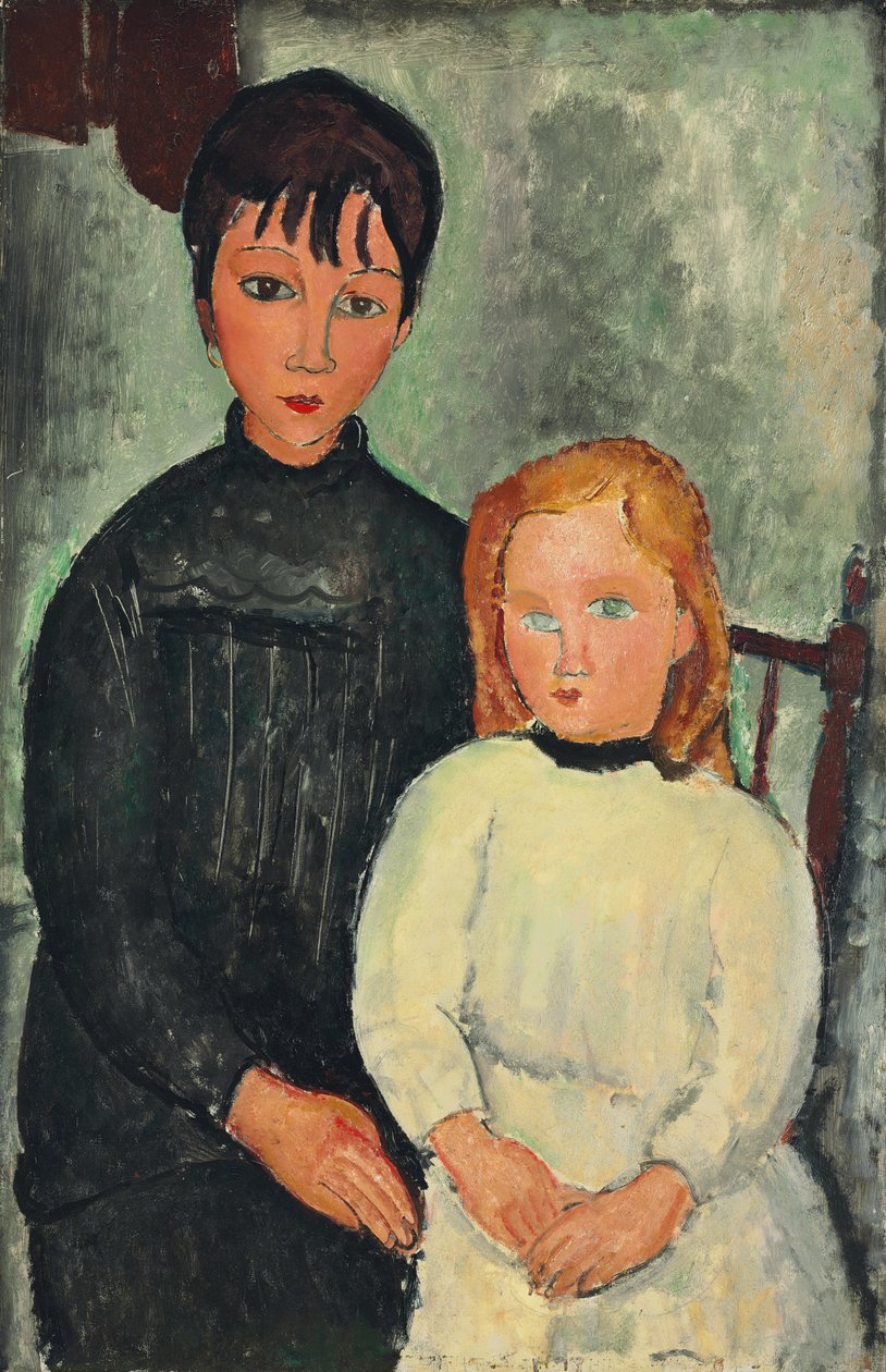 两个女孩两个女孩，1918年 作者 阿梅代奥·莫迪利亚尼