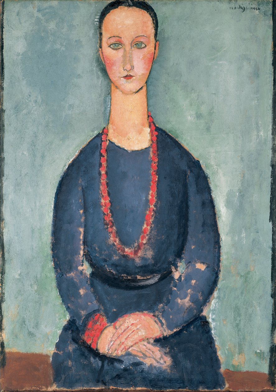 戴红色项链的女人，1918年 作者 阿梅代奥·莫迪利亚尼