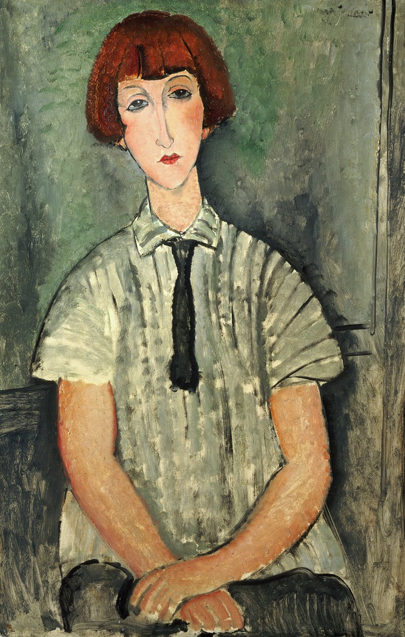 条纹衬衫的少女，1917年 作者 阿梅代奥·莫迪利亚尼