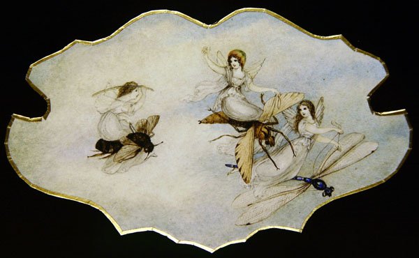 玩昆虫的仙女，约1860年（纸上水彩和铅笔）。 作者 阿米莉亚·简·默里（Amelia Jane Murray）