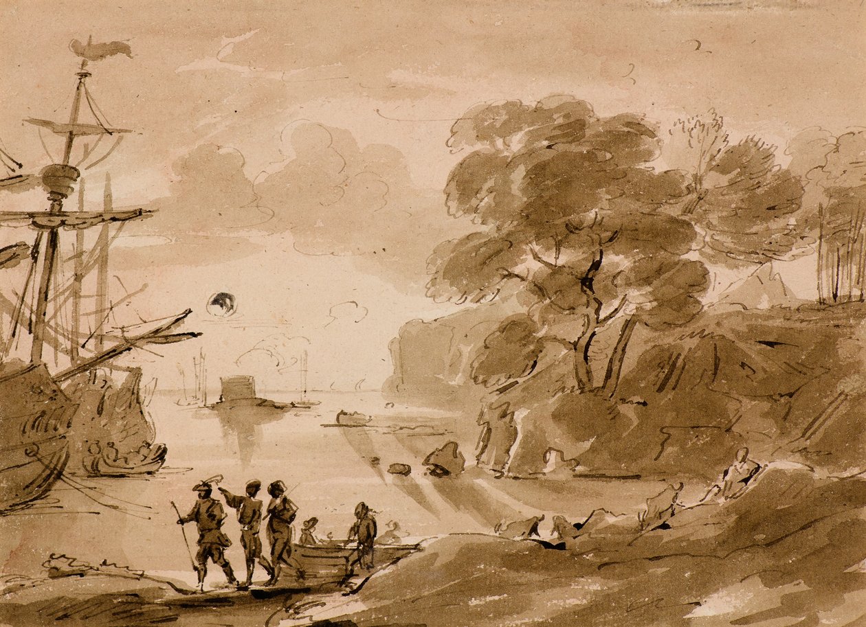 无题[海岸场景]，c.1803（钢笔和水洗） 作者 阿米莉亚·朗