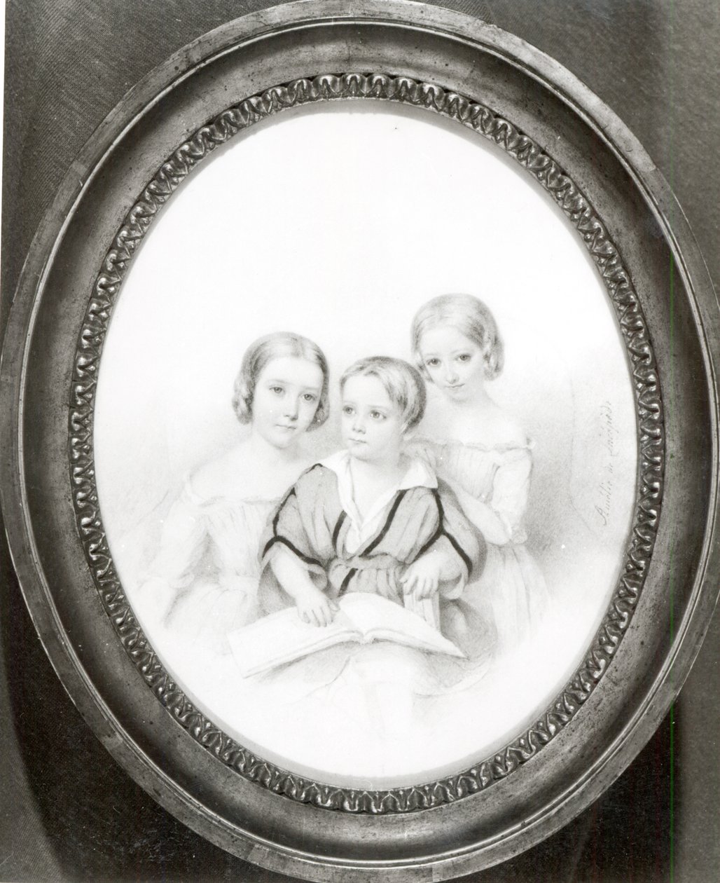 Blandine（b.1835），Cosima（b.1837）和Daniel（b.1839），Marie d&39;Agoult和Franz Liszt的儿童（纸上粉彩） 作者 艾米丽·德·拉塞佩