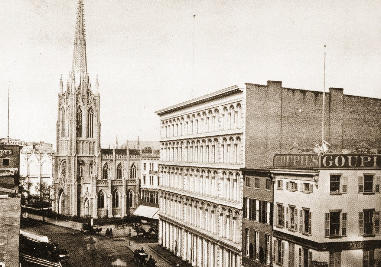 格雷斯教堂和旧的AT斯图尔特商店在百老汇在10th St.，纽约市，1868年 作者 美国摄影师