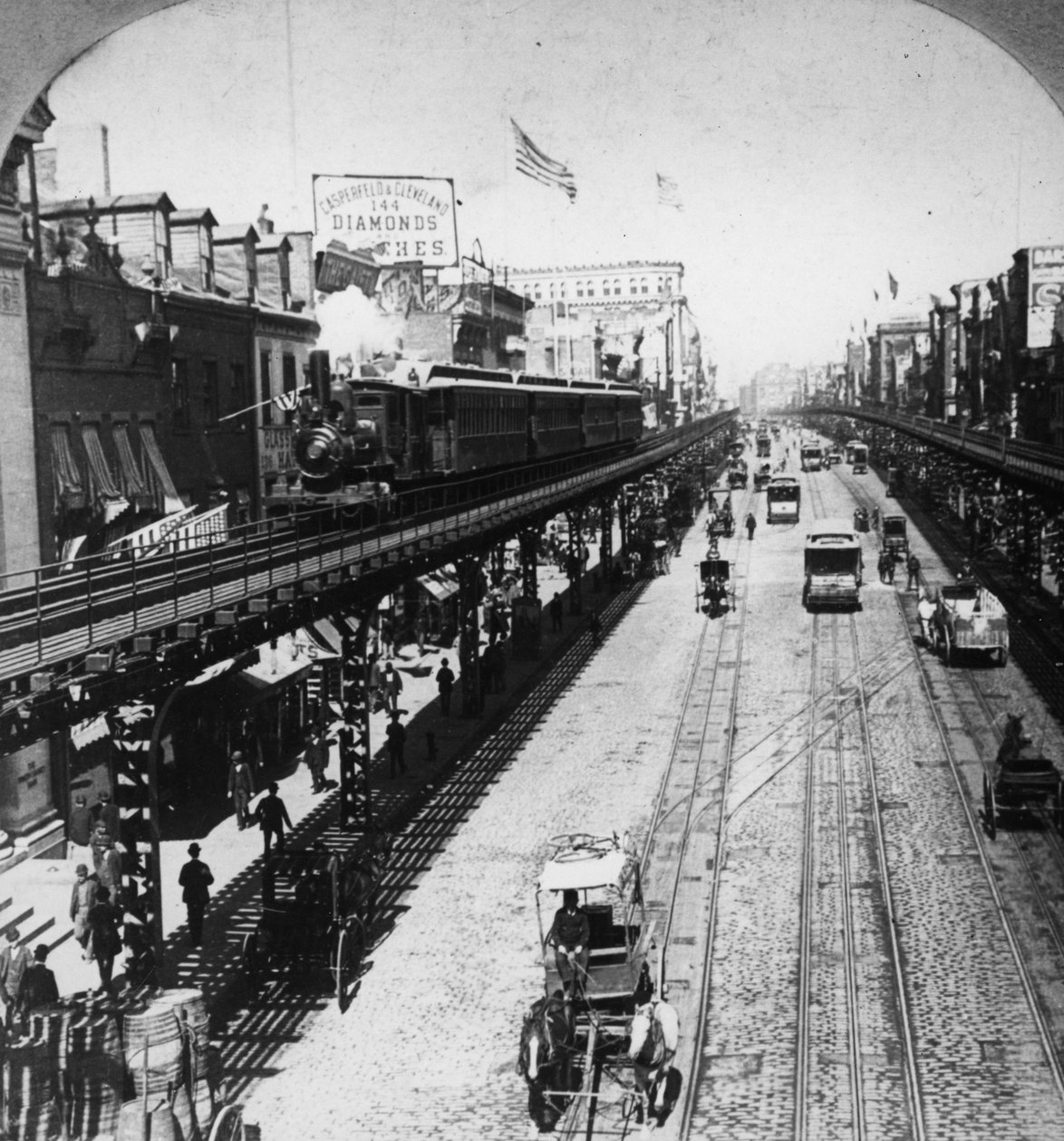 沿纽约Bowery的IRT第三大道线，c.1897 作者 美国摄影师