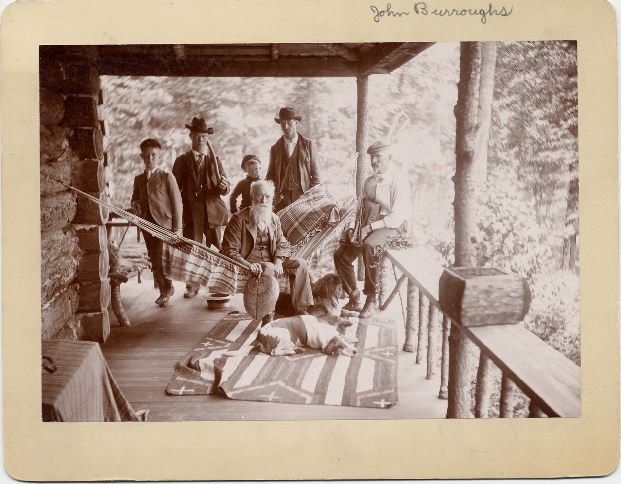 John Burroughs（1827-1921），美国博物学家，坐在中心的吊床上（氯化银照片） 作者 美国摄影师