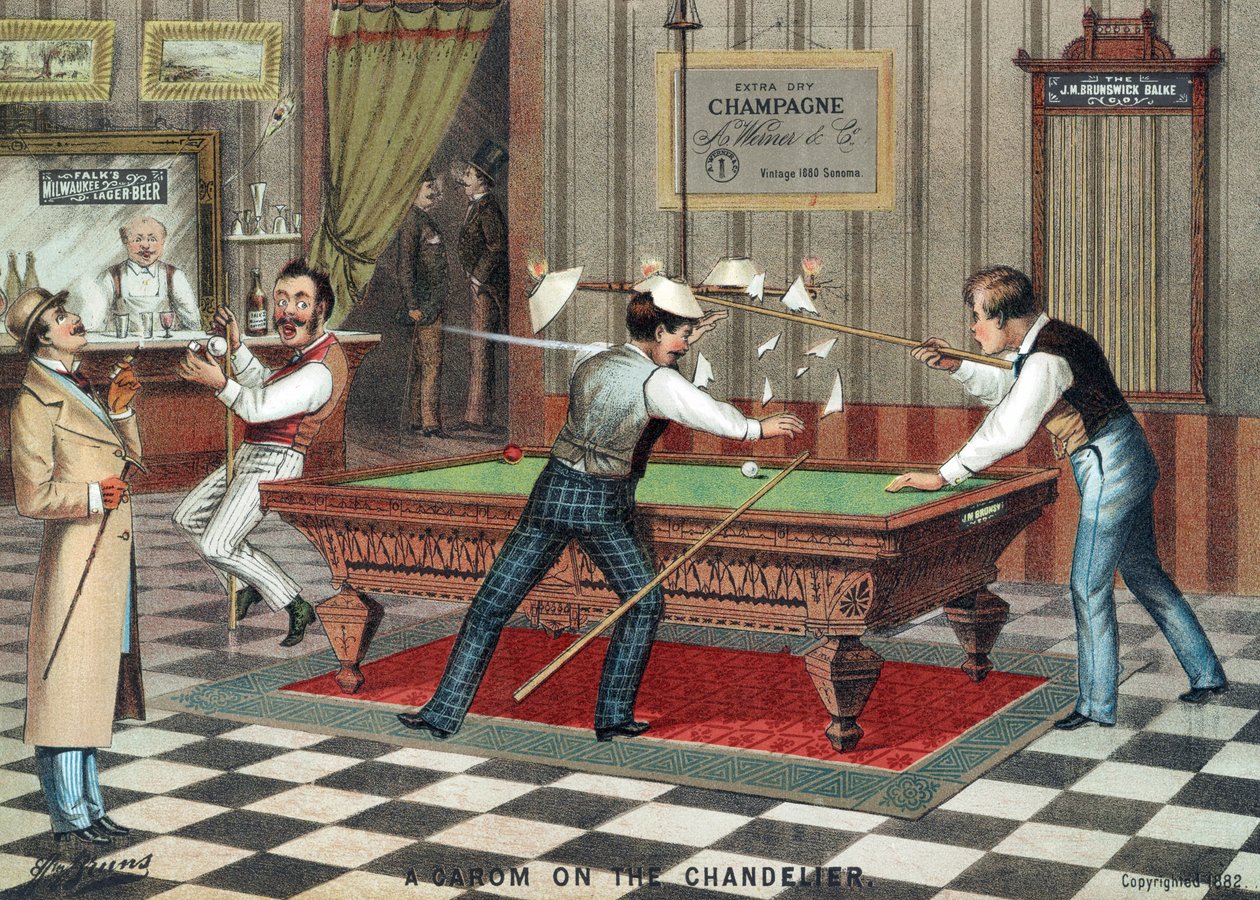 酒吧枝形吊灯上的Carom。 1882年 作者 美国学校