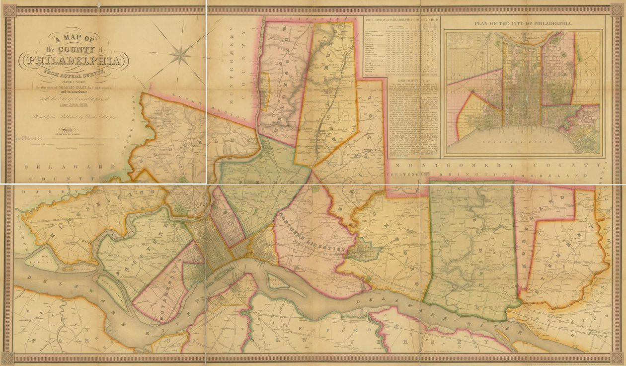 费城县的地图，来自实际调查，1843年 作者 美国学校