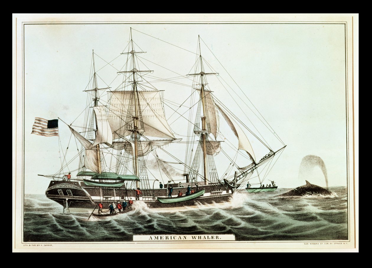 美国捕鲸者，由Nathaniel Currier（1813-88）镌刻 作者 美国学校