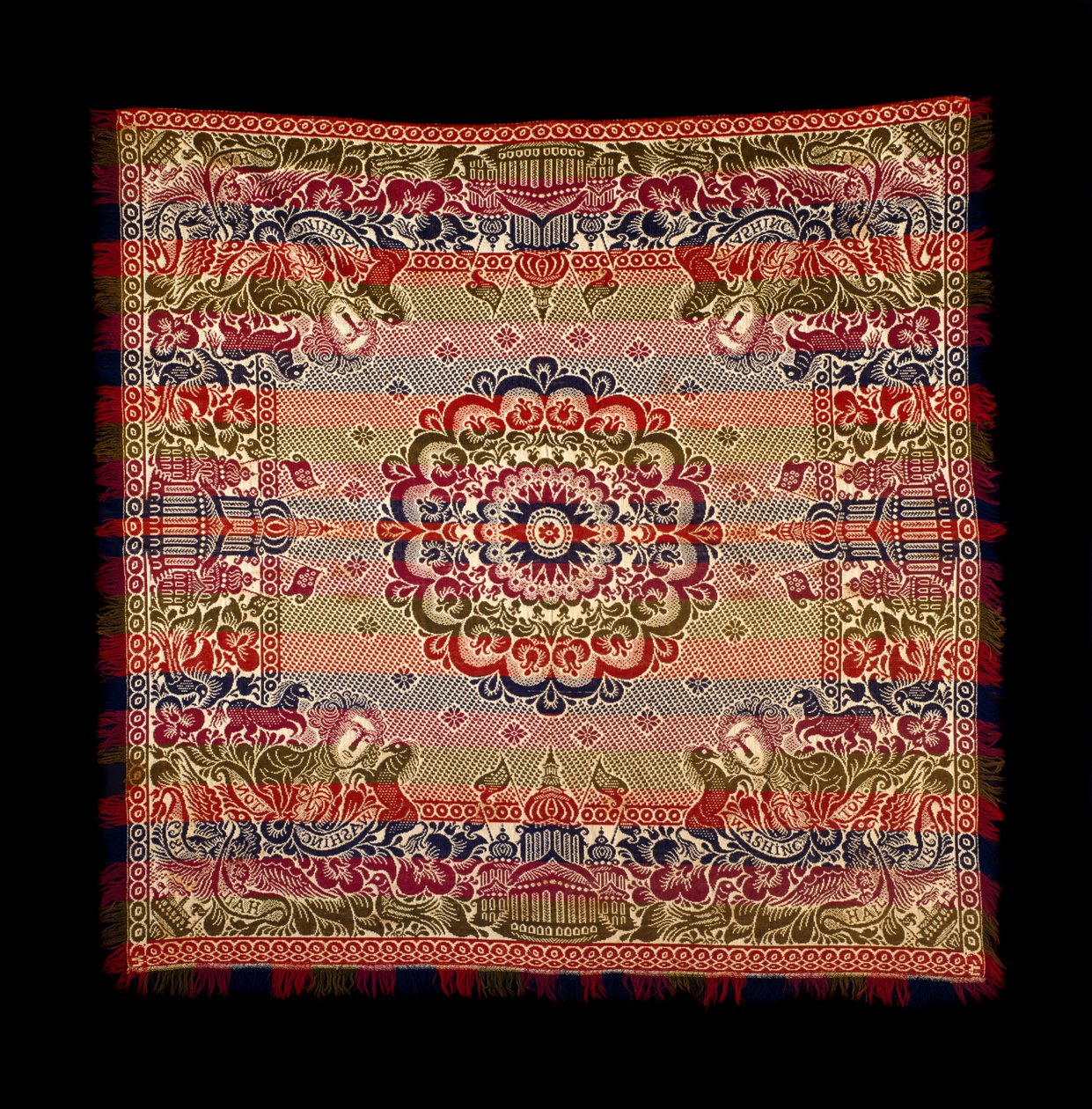 Double-Weave Coverlet，由Lancaster Carpet，Coverlet，Quilt and Yarn Manufacturing，1869（棉和羊毛）制成 作者 美国学校