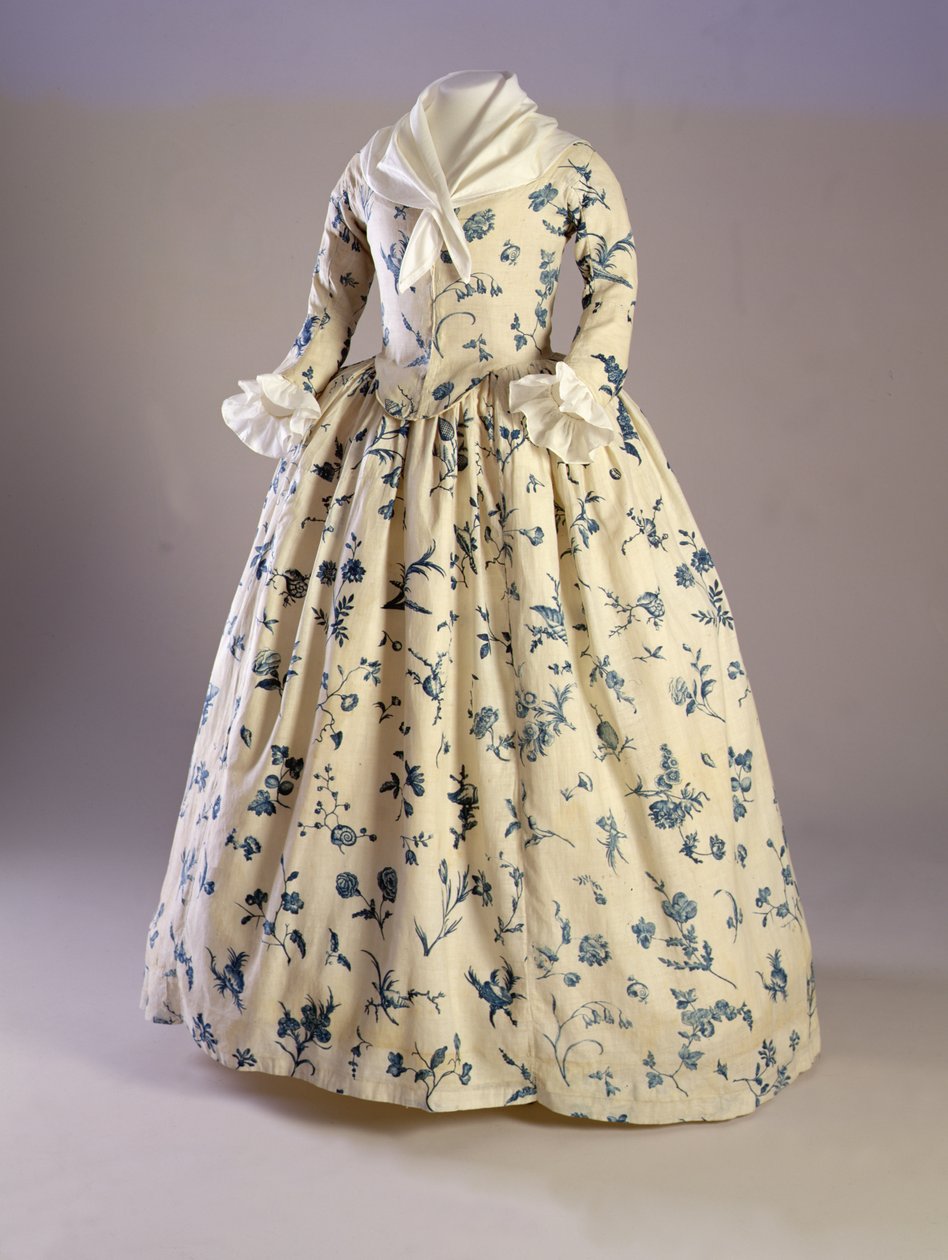 来自马萨诸塞州的Deborah Sampson穿着的礼服，1780-90（印花亚麻布） 作者 美国学校