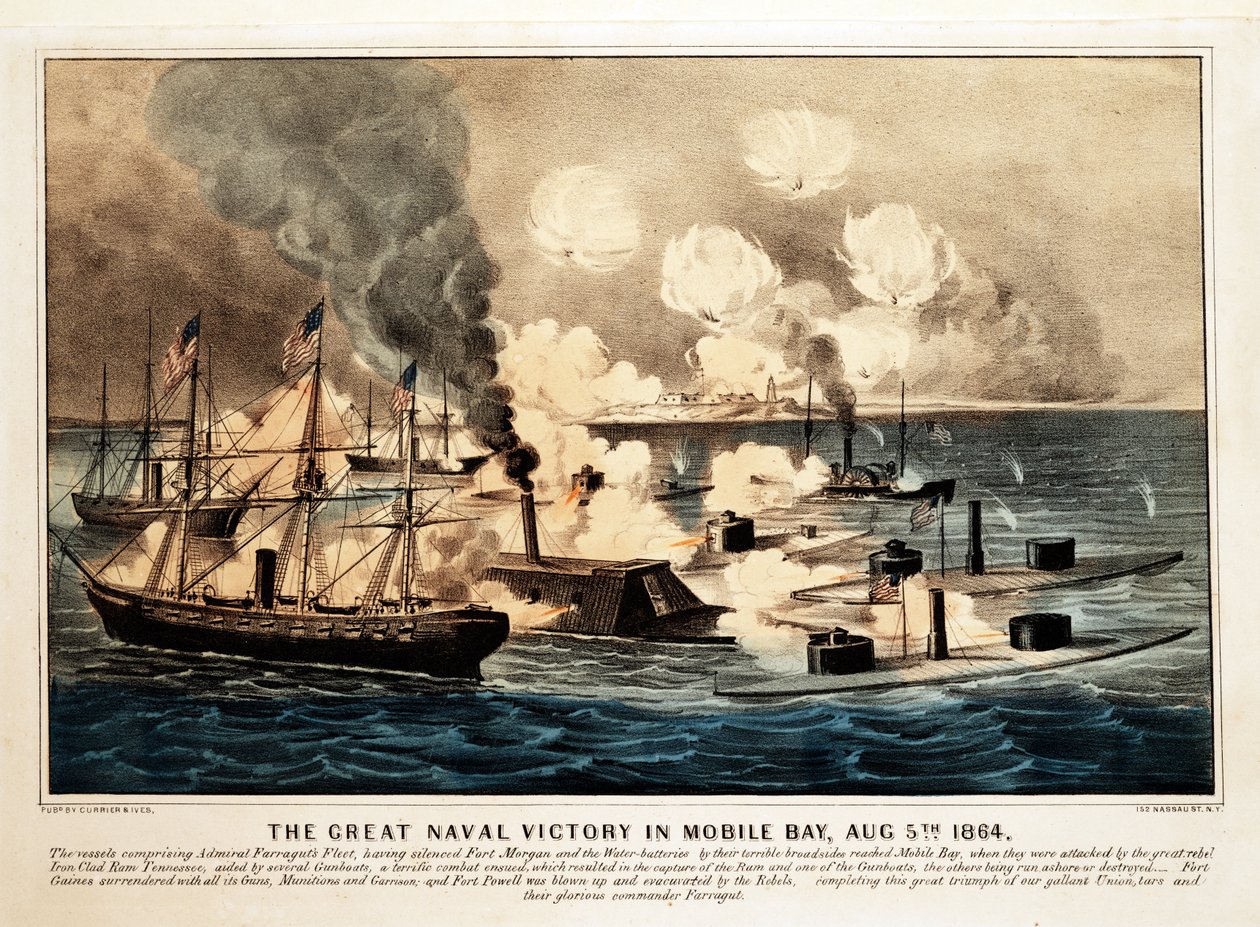 移动海湾的伟大海军胜利，1864年8月5日，酒吧。 1864年，Currier＆Ives，（彩色石版画） 作者 美国学校