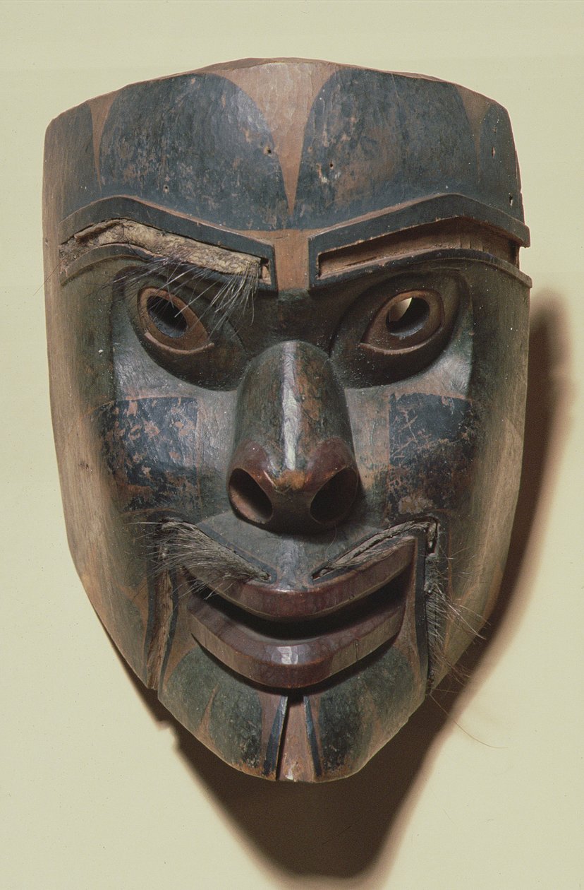 Kwakiutl人脸面具，c.1875（彩绘木） 作者 美国学校