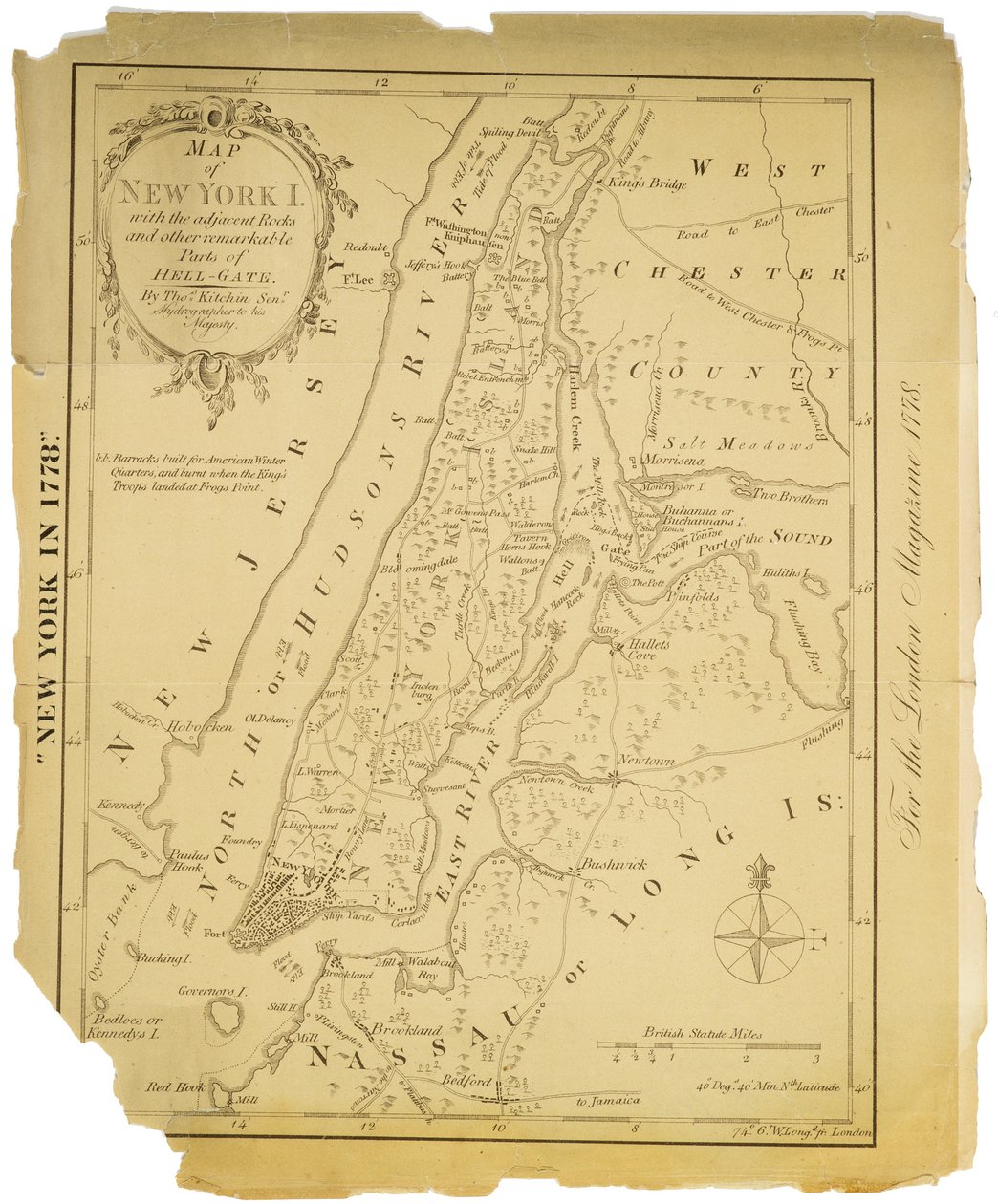 纽约岛地图与相邻的岩石和地狱之门的其他显着部分。，1778年（纸上的黑色墨水） 作者 美国学校