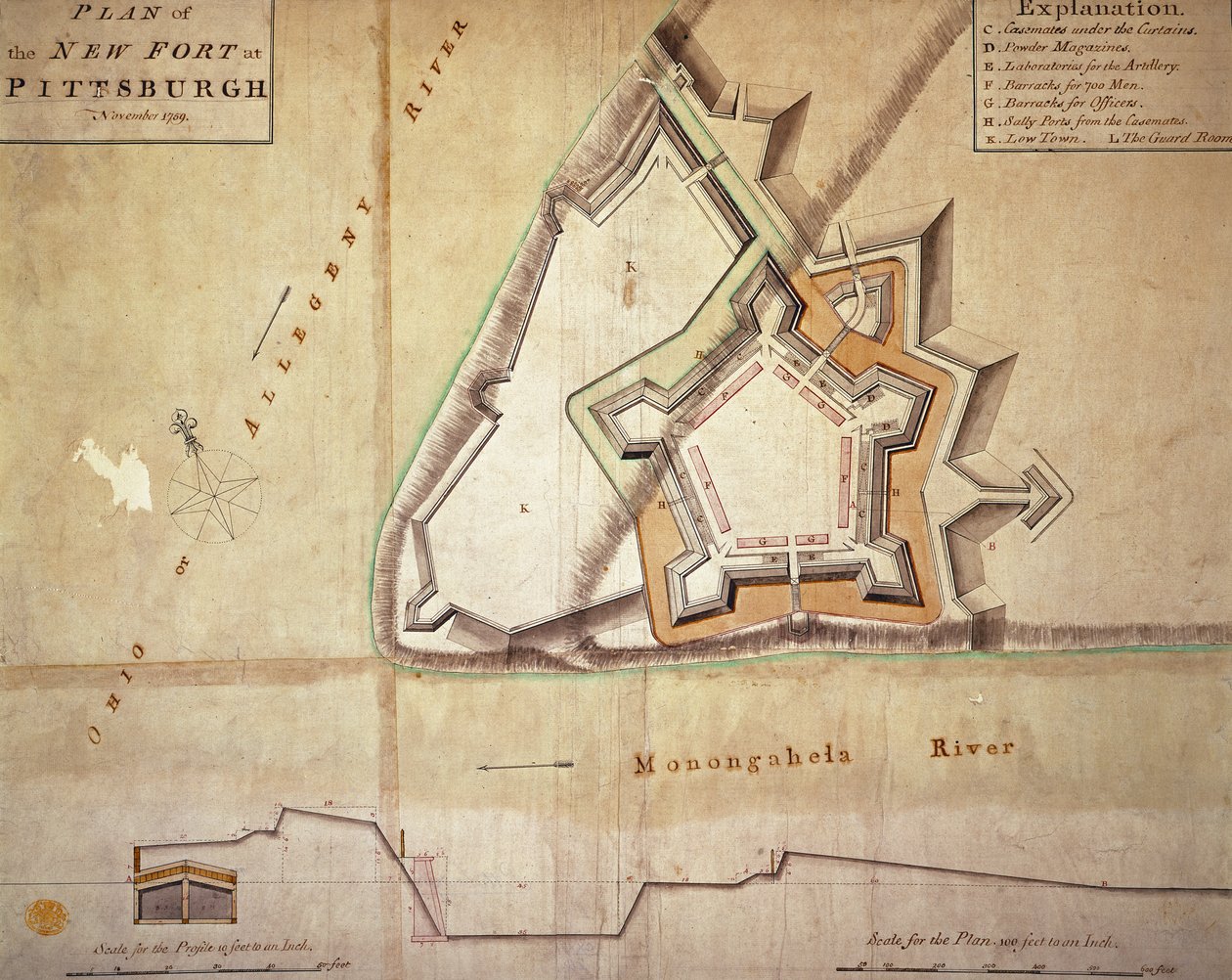 1759年11月匹兹堡新堡的计划（手工彩色雕刻） 作者 美国学校