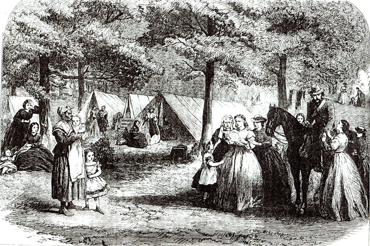 1863年，南部难民在维克斯堡附近的树林中安营扎寨 作者 美国学校