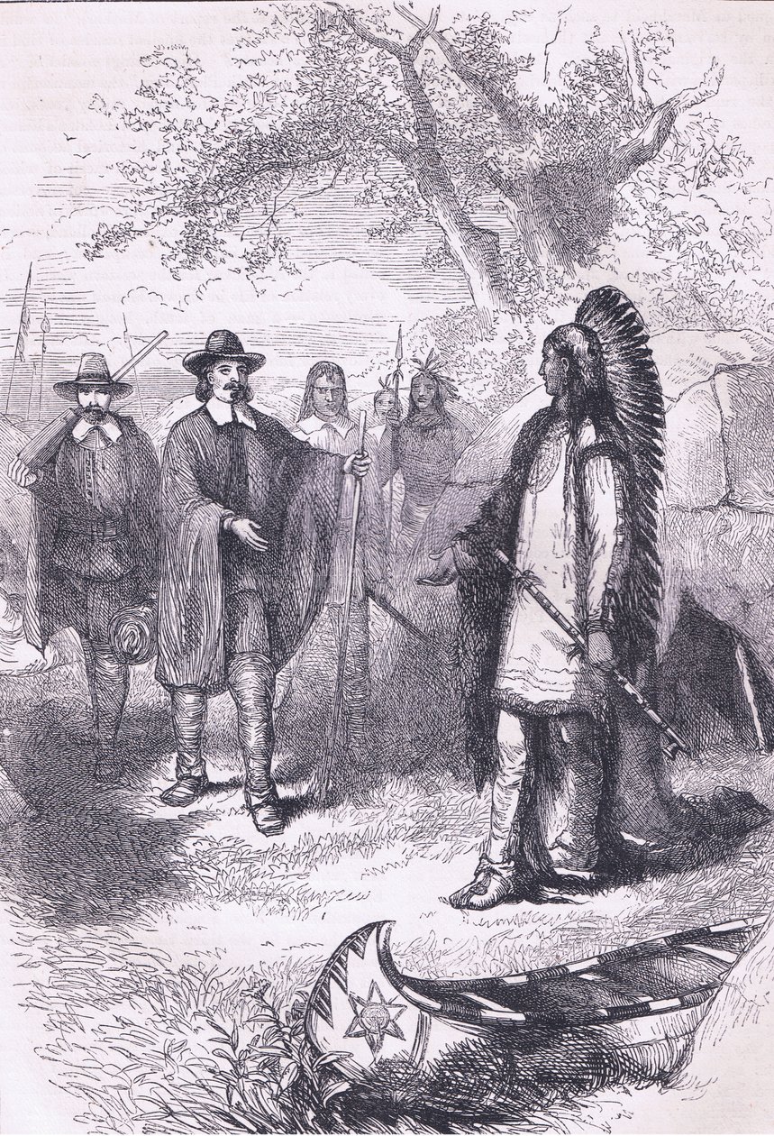 Winslows参观Massaqit 1634，来自Cassells History of the United States pub的插图。作者：Petter＆Galpin c.1890 作者 美国学校