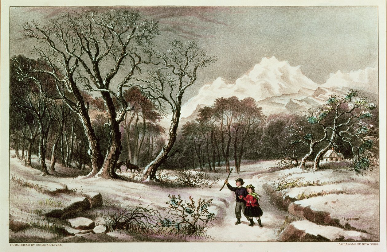 冬季的兀兰，由Nathaniel Currier（1813-88）和James Merritt Ives（1924-95）出版 作者 美国学校