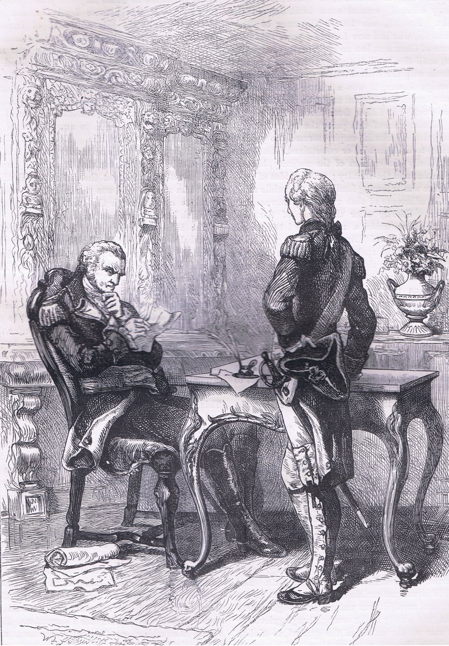 拉斐特和华盛顿，来自卡塞尔美国历史的插图，由 Cassell, Petter & Galpin 出版，c.1900（石版印刷） 作者 美国英语学校