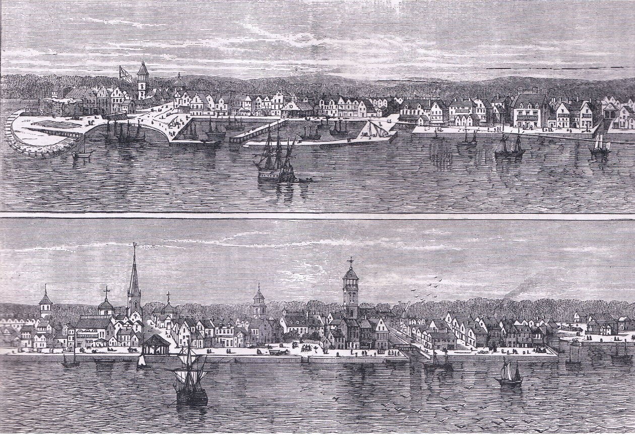 19 世纪中叶的纽约，来自 Cassell, Petter & Galpin 出版的《卡塞尔美国历史》插图，约 1900 年（石版画） 作者 美国英语学校