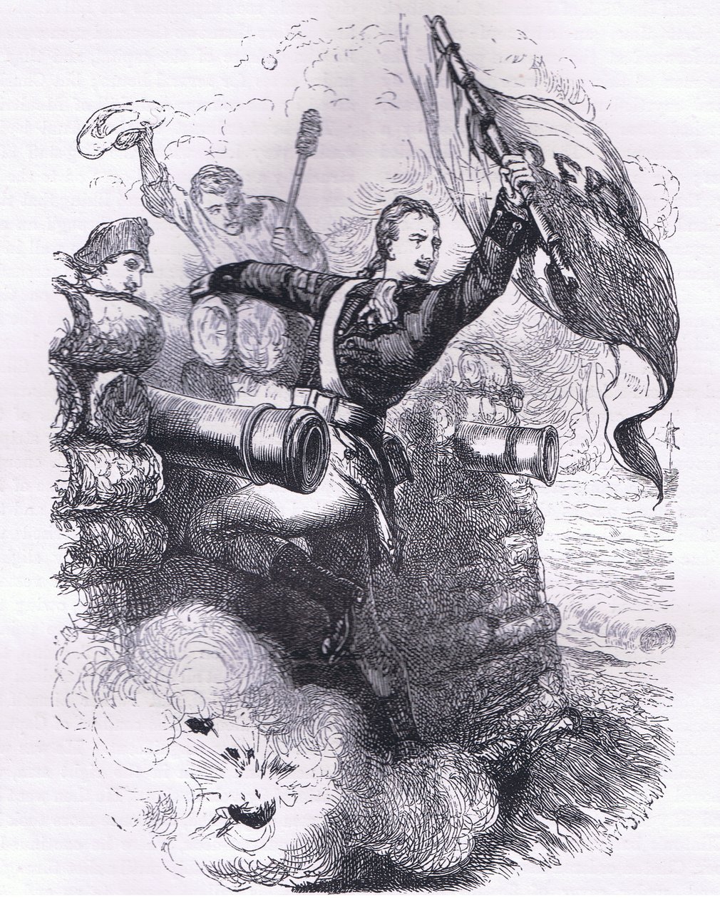 Jasper 中士收回了旗帜，插图来自 Cassell, Petter & Galpin 出版的《卡塞尔美国历史》，约 1900 年（石版画） 作者 美国英语学校