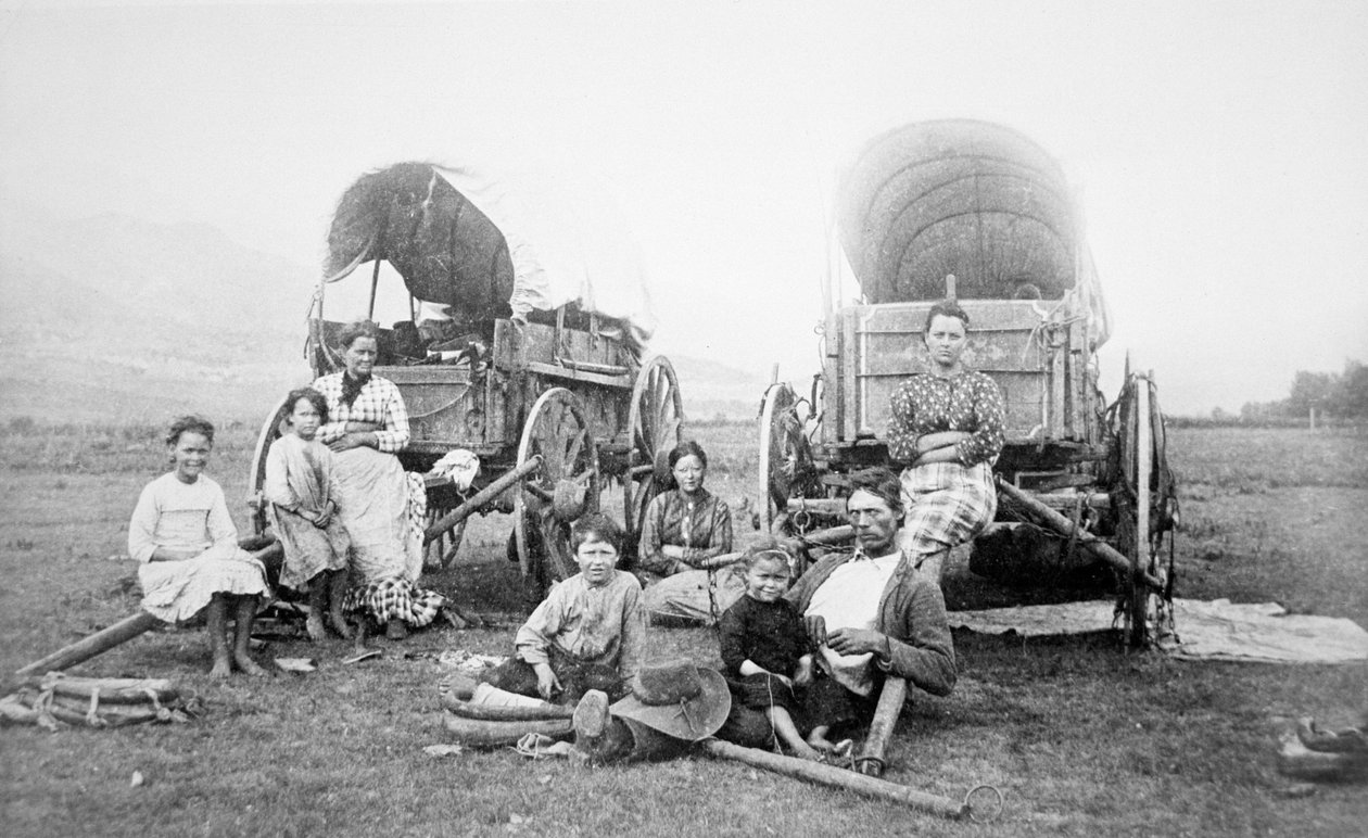 美国先锋家庭，约1870年（黑白照片）。 作者 美国摄影师