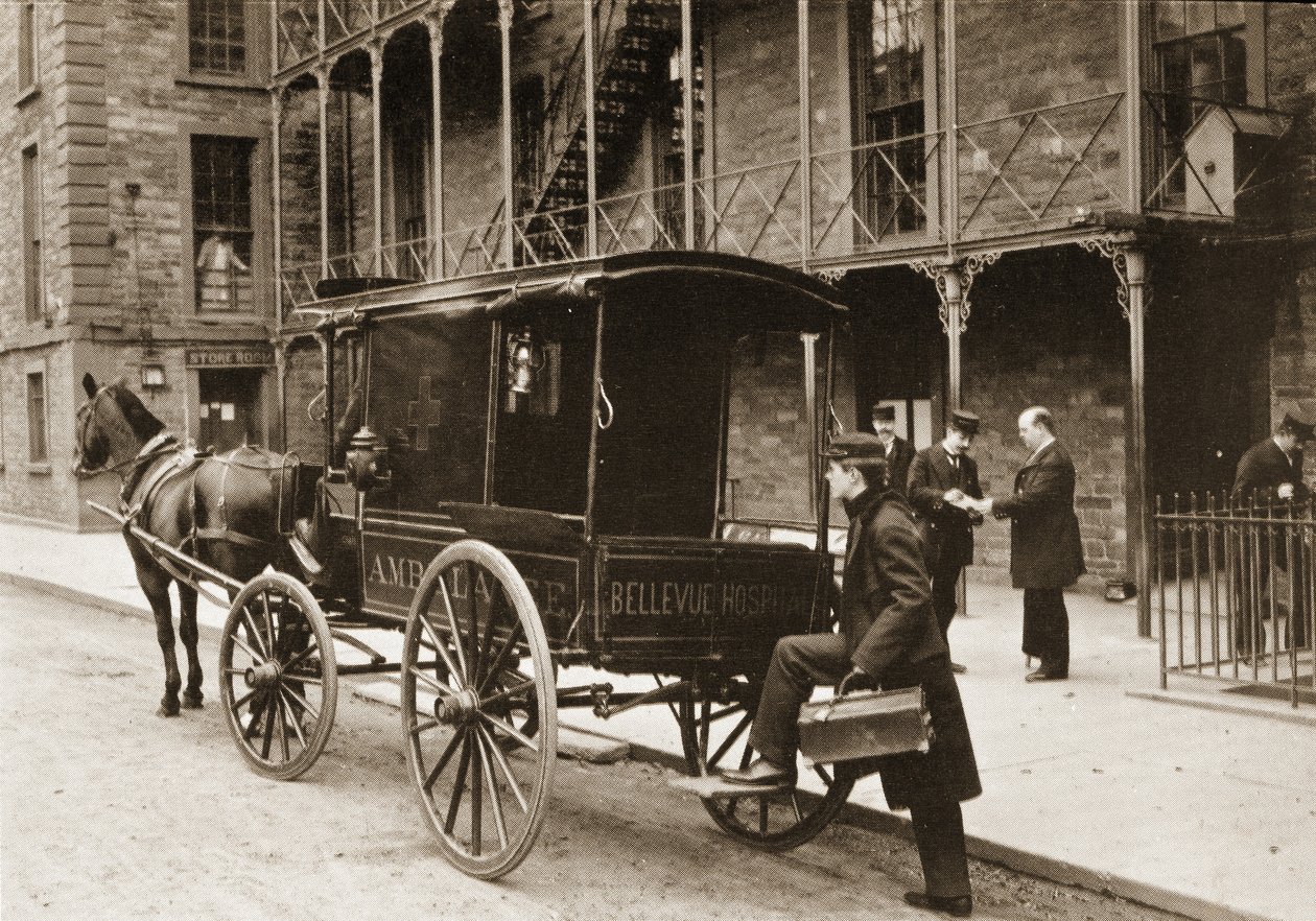 1896年在纽约市贝尔维尤医院救护车 作者 美国摄影师