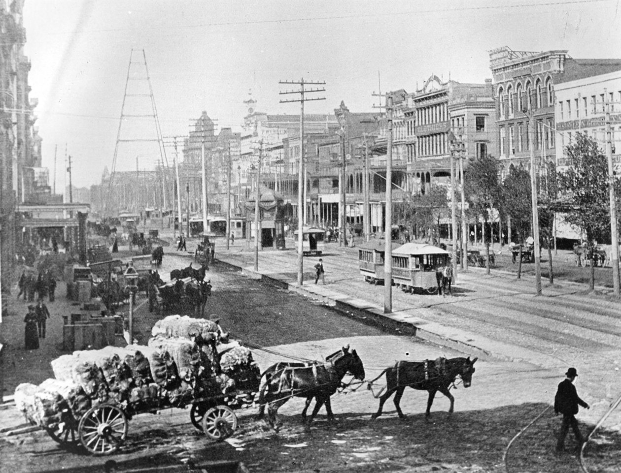 路易斯安那州新奥尔良市运河街，约1890年（黑白照片）。 作者 美国摄影师