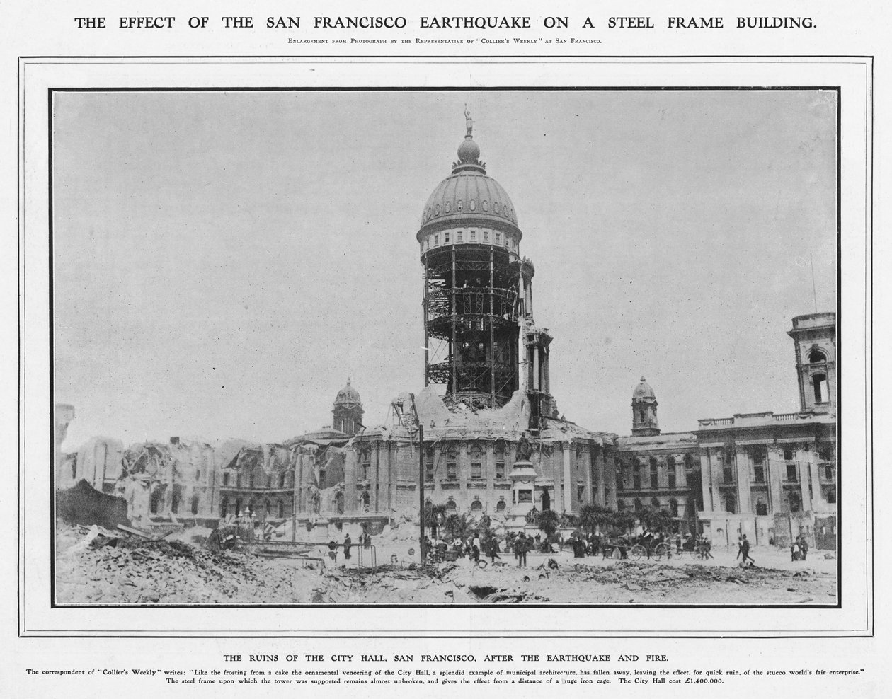 1906年1906年地震和火灾后的市政厅遗址 作者 美国摄影师