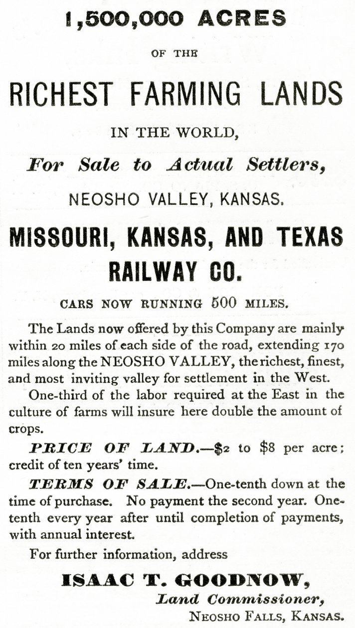 堪萨斯州Neosho Valley的1,500,000英亩世界上最富有的农场土地，来自Appletons Journal的广告，1872年5月4日 作者 美国学校